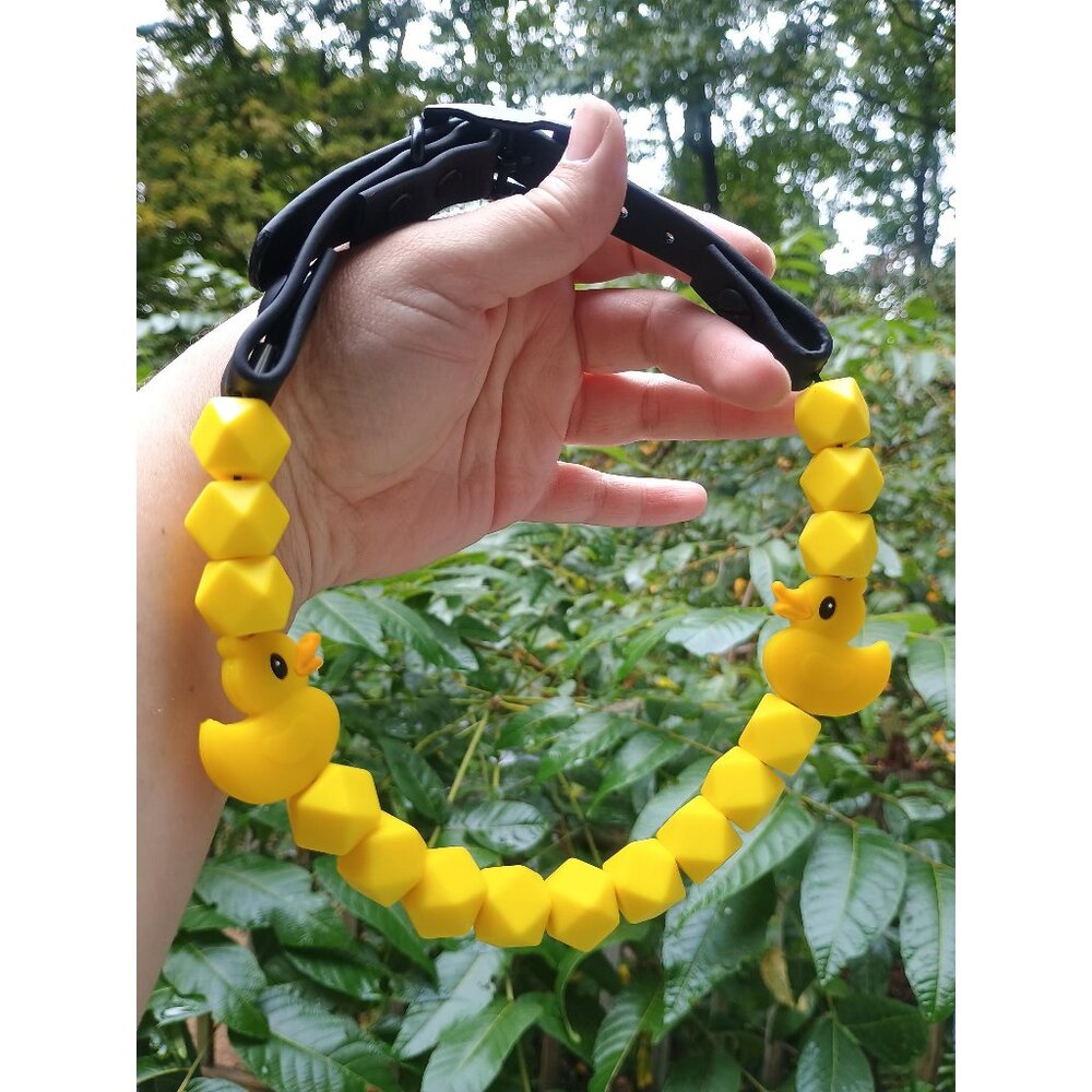 Rubber Ducky Dog Collar: Yellow Silicone Beads, Black Biothane